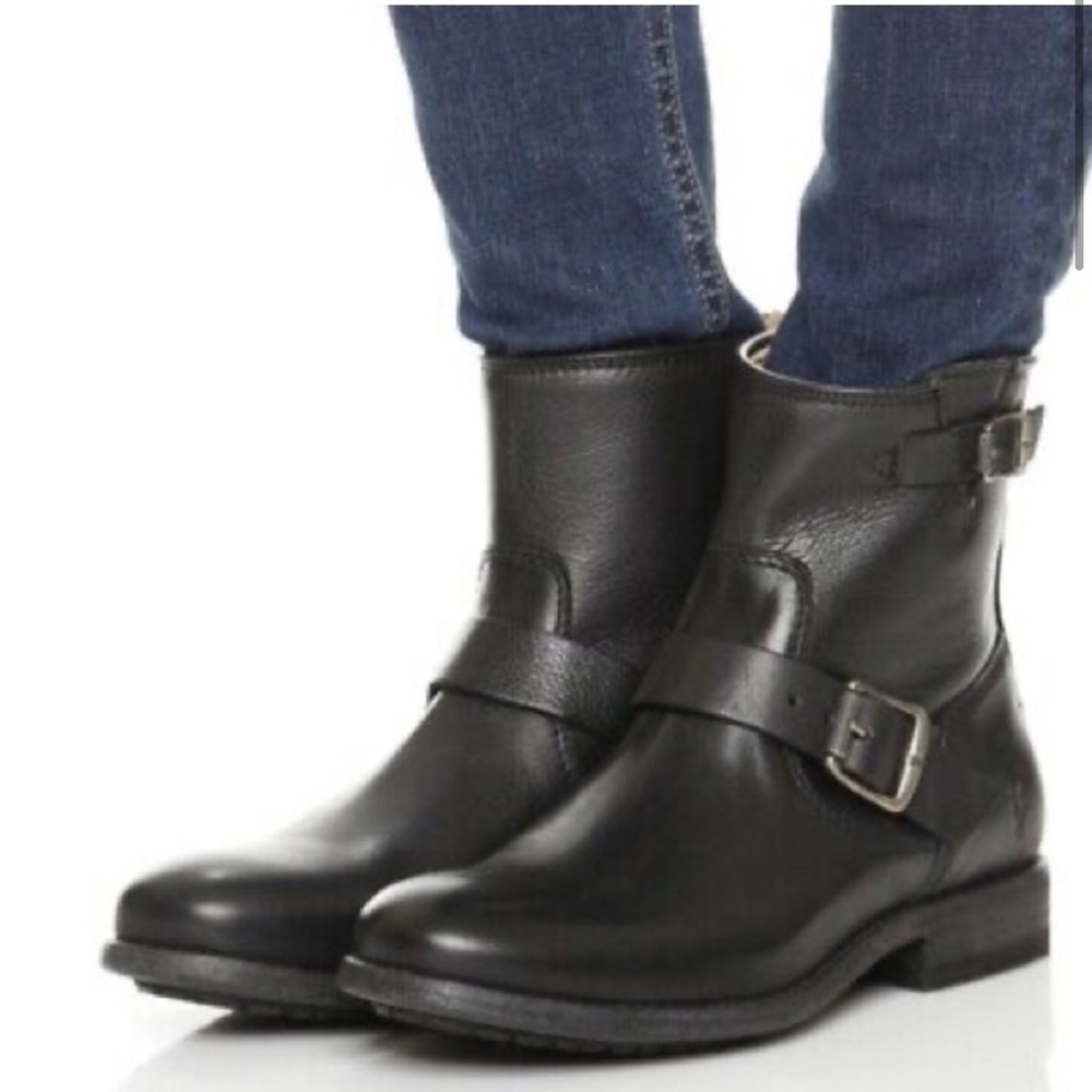 Frye Tyler Engineer Leather Ankle Boots, Black, Size 8 Women’s